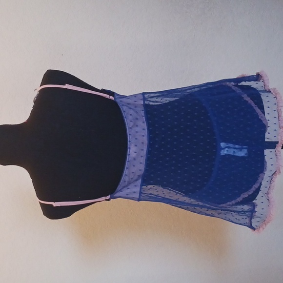 Vintage European Boutique Lingerie Blue/pink Lace Chemise Set Size Medium - Picture 5 of 15